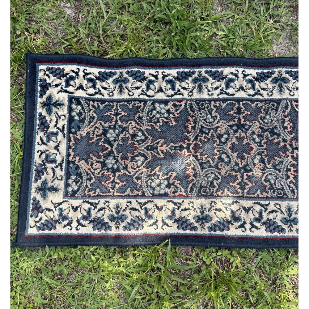 Vintage Turkish Runner Rug L 6'8.5" x W 1'10.5" Navy Blue, Multi-color Design - Picture 5 of 16